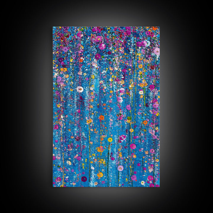 Botanical Wall Art Framed Canvas Print, Bright Blue Wild Flower Painting Print, Flower Painting, Girls Room Decor, Gift For Her