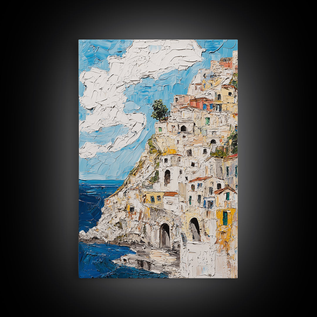 Boho Style Minimalist Wall Art - Italian Seaside Village Canvas Print - Retro Vacation Decor, Vacation Gift Idea