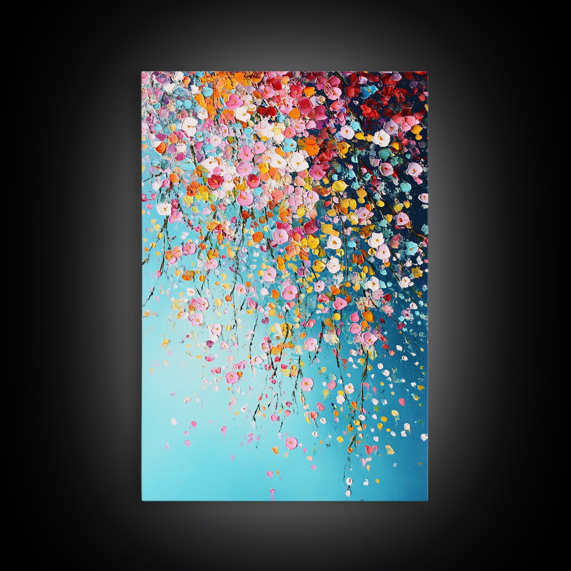 Beautiful Wild Flower Wall Art with Turquoise Background, Modern Farmhouse, Boho Style living room art, Minimalist Floral Print