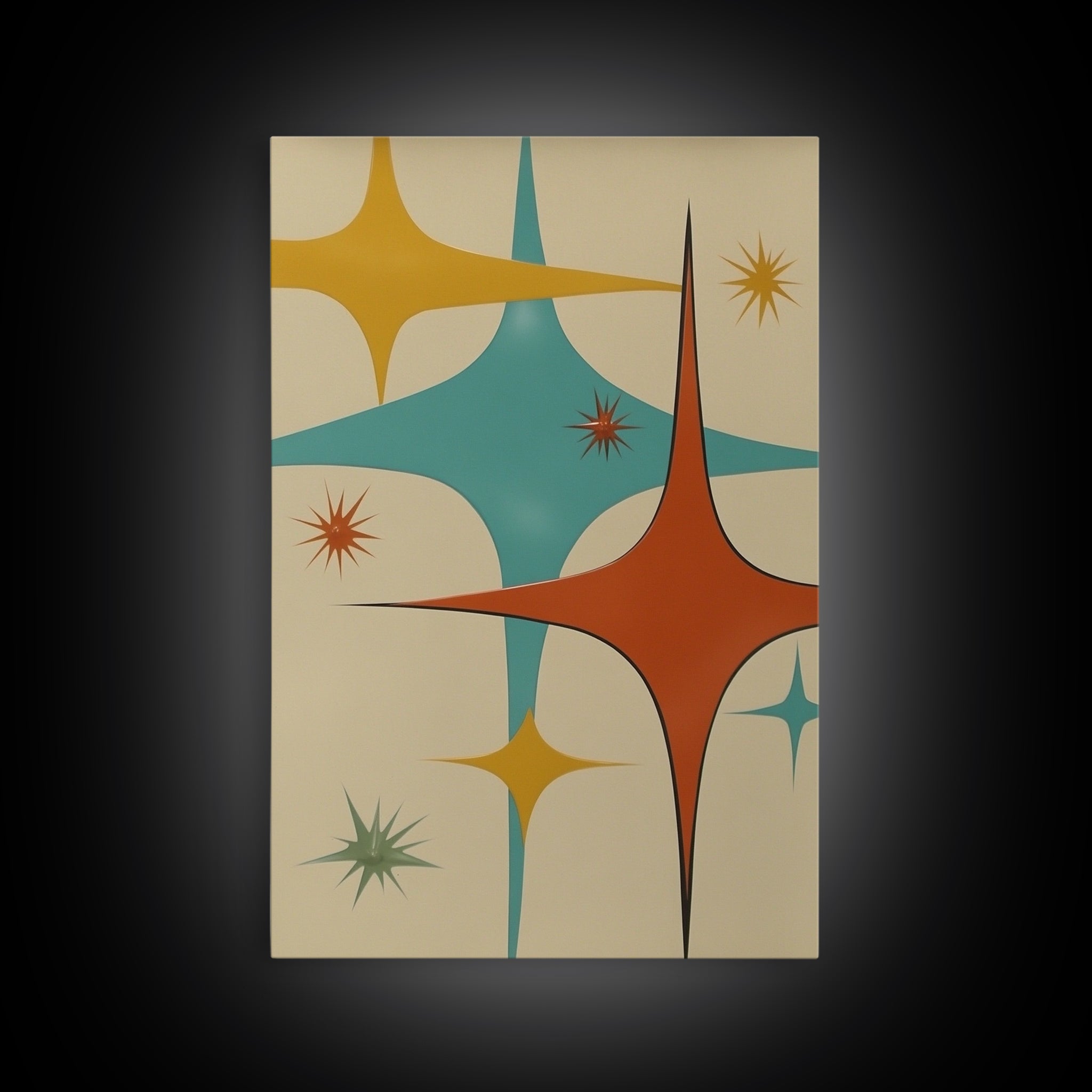 Art Deco Star Burst Canvas Print Wall Art, Retro 50s Style