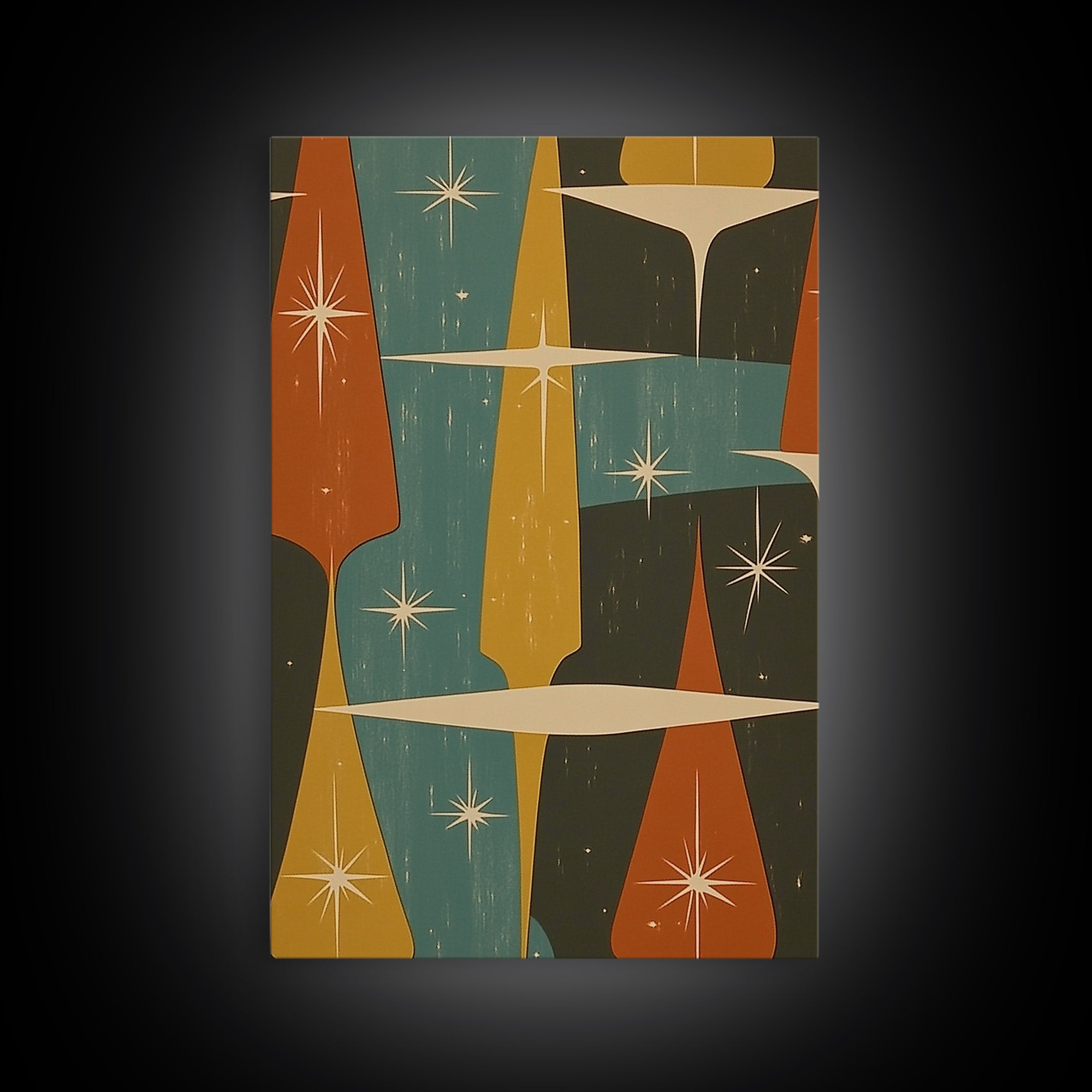 Art Deco Star Burst Canvas Print Wall Art, Retro 50s Style, Starburst, Mid-Century Modern Wall Art, Boho Decor