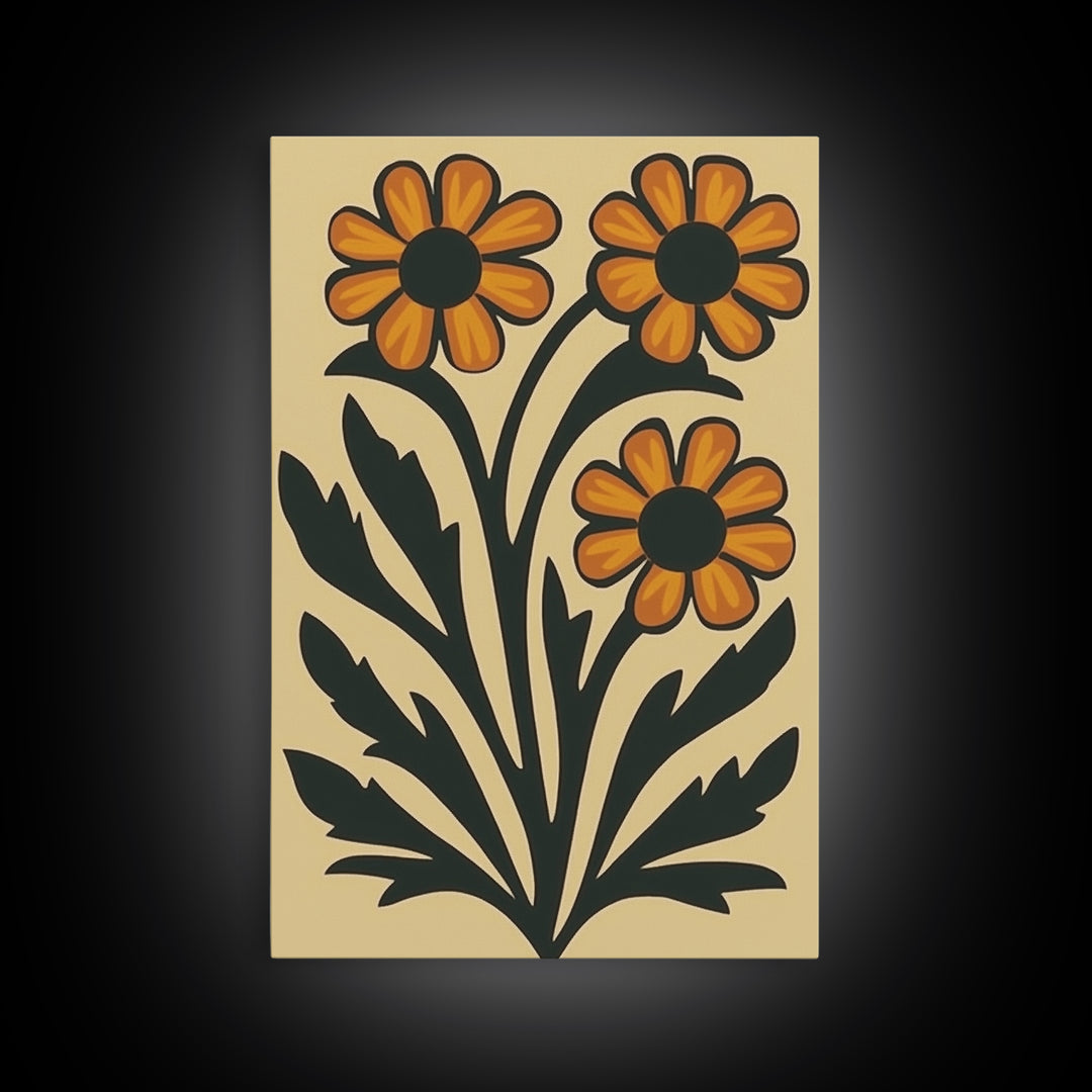 Boho Flower Print Framed Canvas Wall Art Abstract Floral Prints Botanical Minimalist Modern Art Living Room Wall Art Above Bed Decor