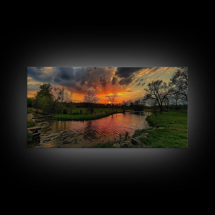Abstract Landscape Wall Art Framed Canvas Print, East Texas At Sunset Photography Style Print, Original Wall Art, Panoramic Art