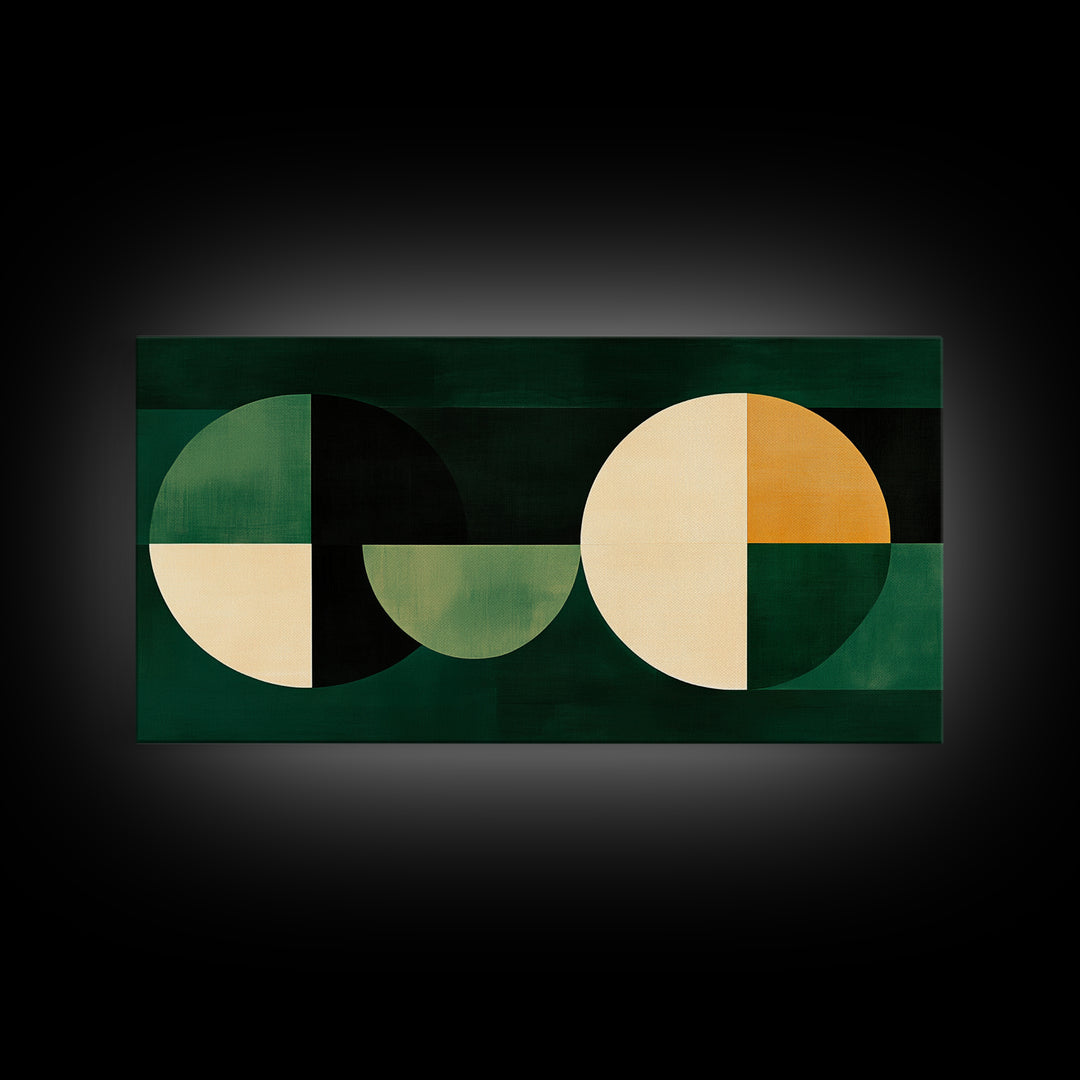 Abstract Wall Art Emerald Green Geometric Canvas Print, Large Framed Modern Art, Mid Century Abstract Home Decor, Minimalist Statement Piece