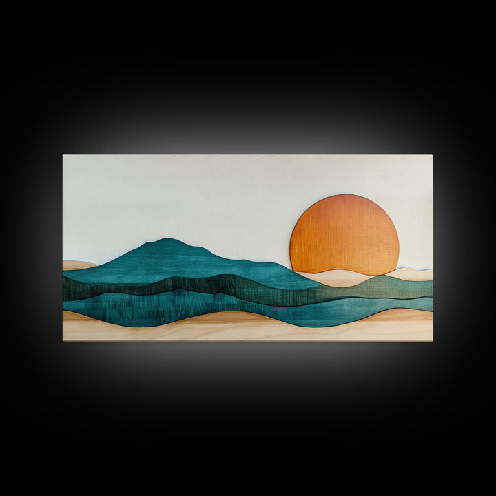 Beautiful Sunset Landscape Painting Print, Minimalist Decor, Eclectic Boho or Kitsch Wall Art