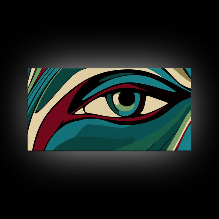 Abstract Painting of a Human Eye Framed Canvas Print, Retro Art Deco Style Art, Eclectic Decor, Kitsch Wall Art