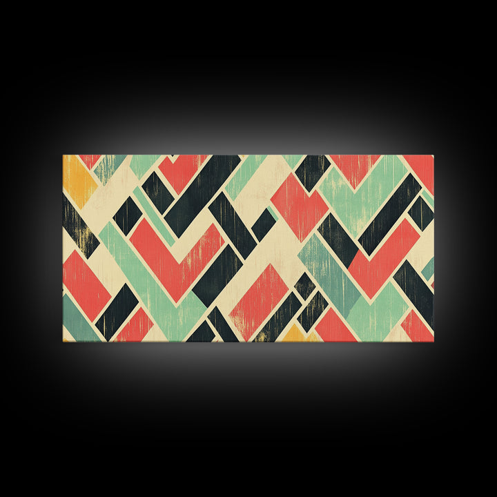 Abstract Mid Century Modern Chevrons, Framed Canvas Print, MCM Style Home Decor