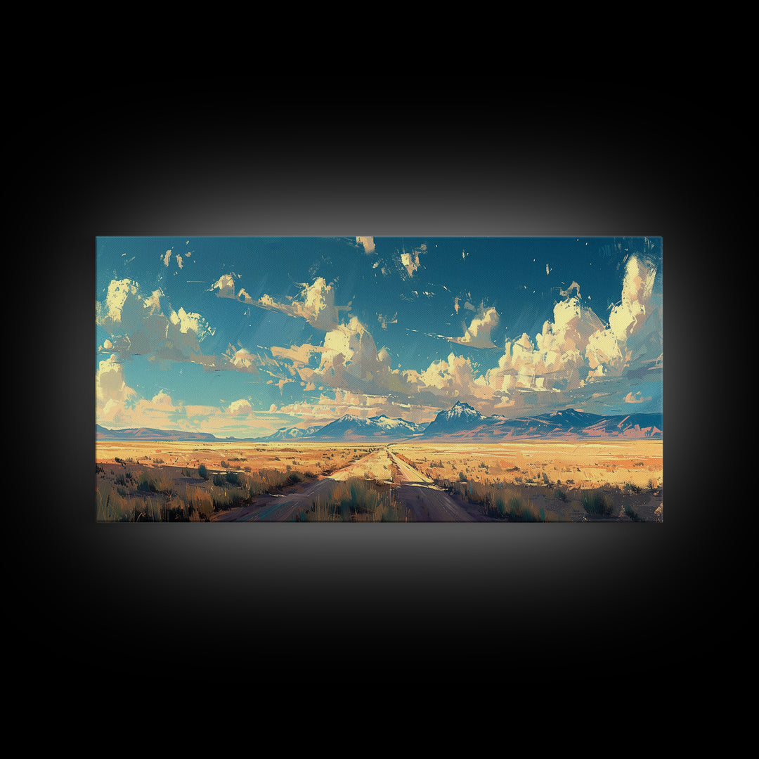 Country Roads Oil Painting Canvas Print, Wood Framed Wall Art, Home Decor, Southwestern Rustic Wall Art, Boho Home Decor