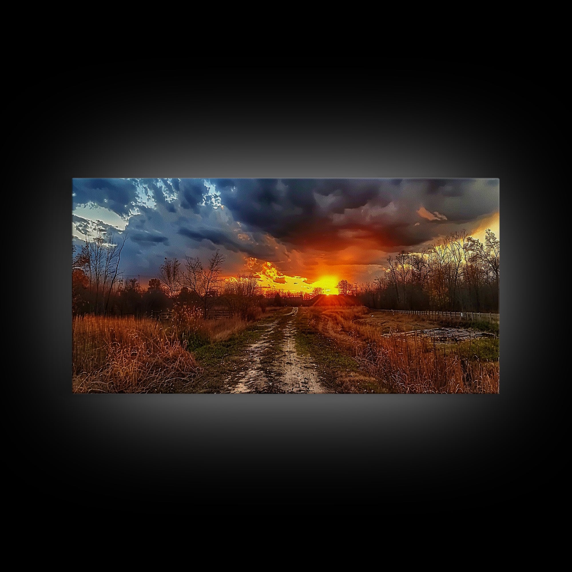 Dirt Roads Framed Canvas Print, Wood Framed Wall Art, Photography Style landscape art, ready to hang wall art home decor