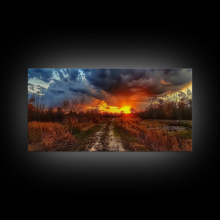 Dirt Roads Framed Canvas Print, Wood Framed Wall Art, Photography Style landscape art, ready to hang wall art home decor