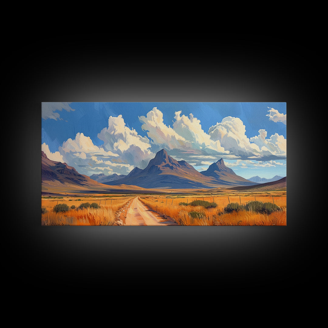 Desert Dirt Roads Framed Canvas Wall Art, Beautiful Arizona Day, Desaturated Wall Art, Rustic Farmhouse Decor, Southwestern Pueblo Art