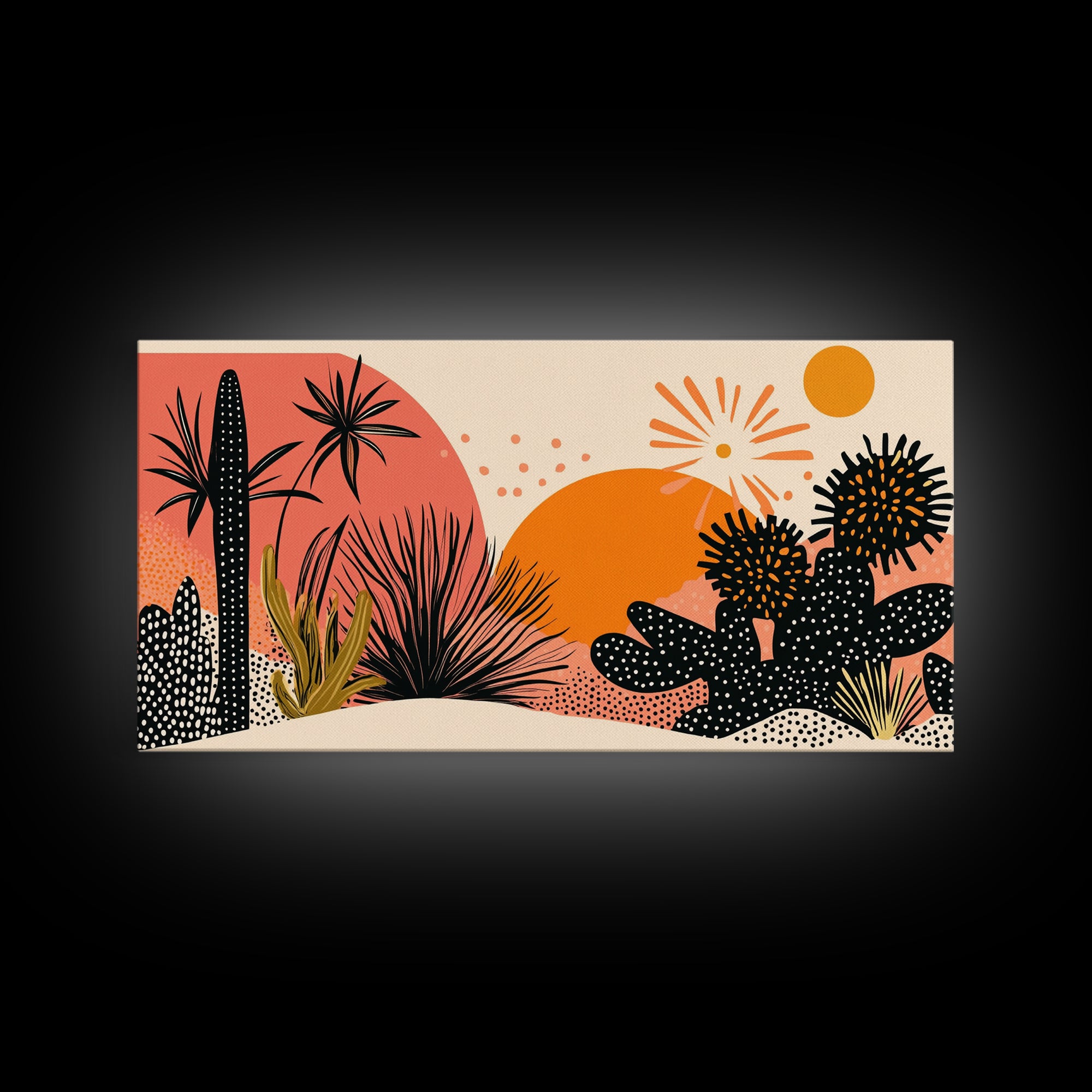 Trendy Desert Abstract Painting Print, Wood Framed Wall Art, Sagauro Cactus Wall Art, Pueblo Abstract Home Decor, Southwestern Art