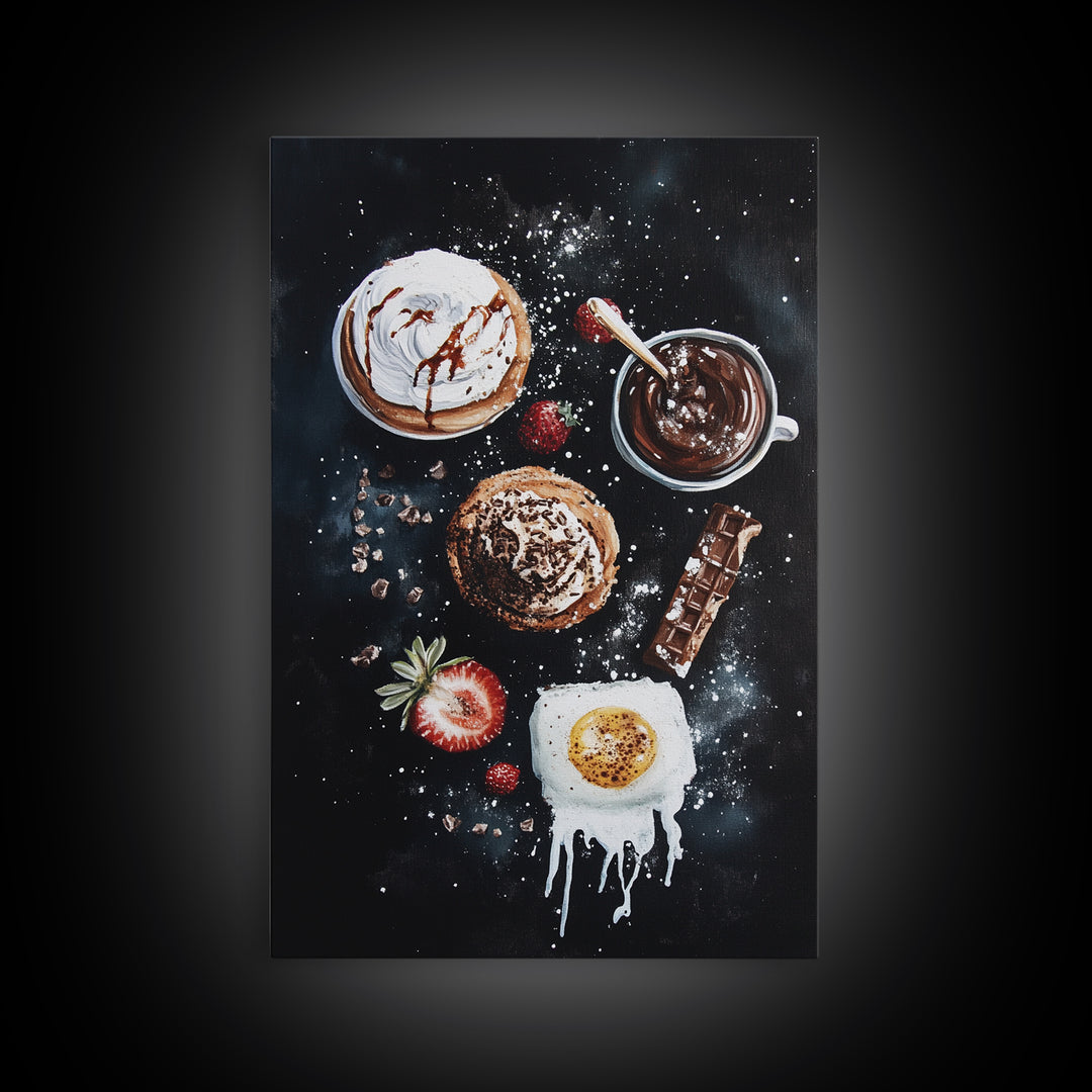 Desserts Wall Art, Kitchen Decor, Bakery Wall Art, Bakery Painting, Wood Framed Canvas Print, Painting of Cupcakes and Coffee