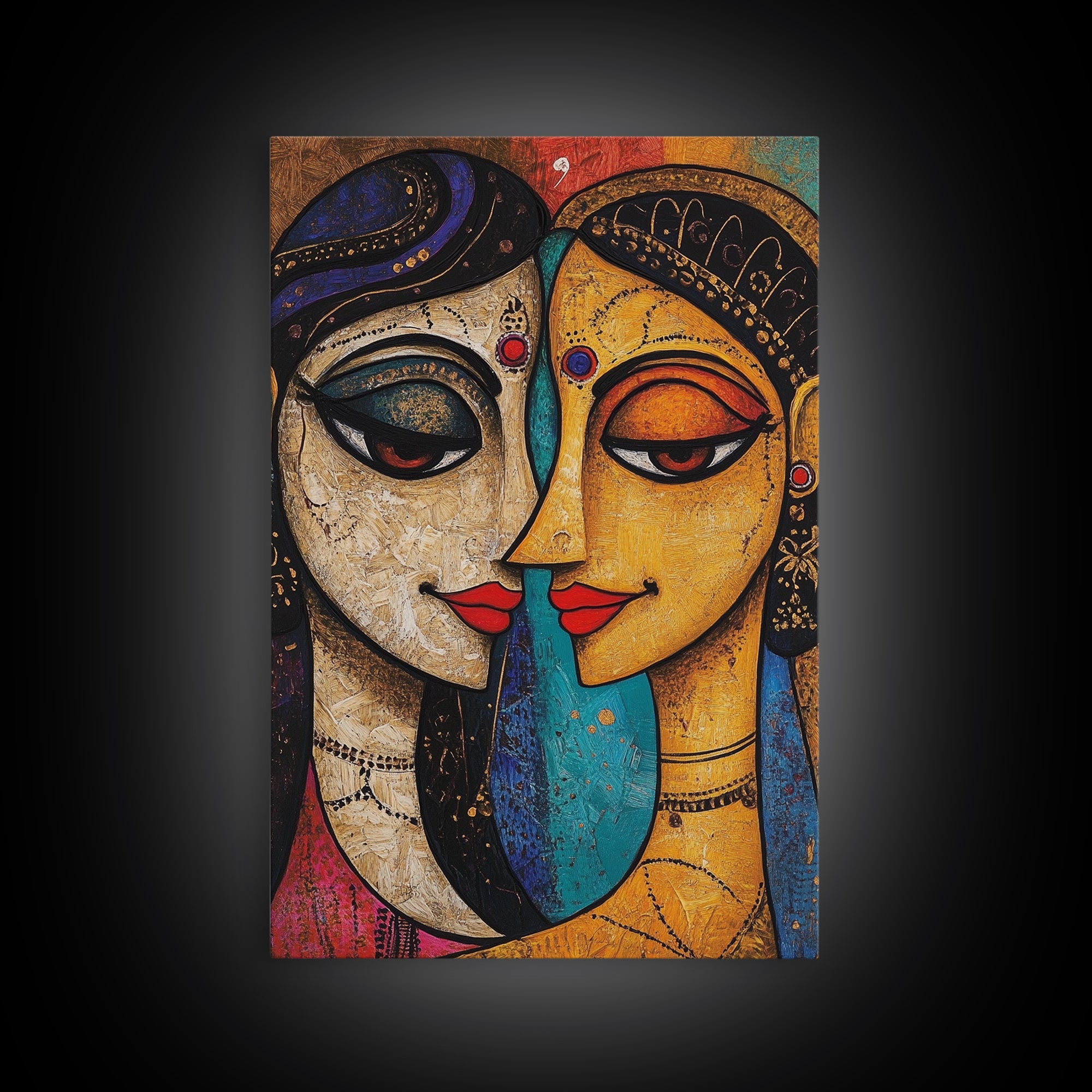 Abstract Madhubani Style Wall Art, Framed Canvas Print, Madhubani Painting, Madhubani Art