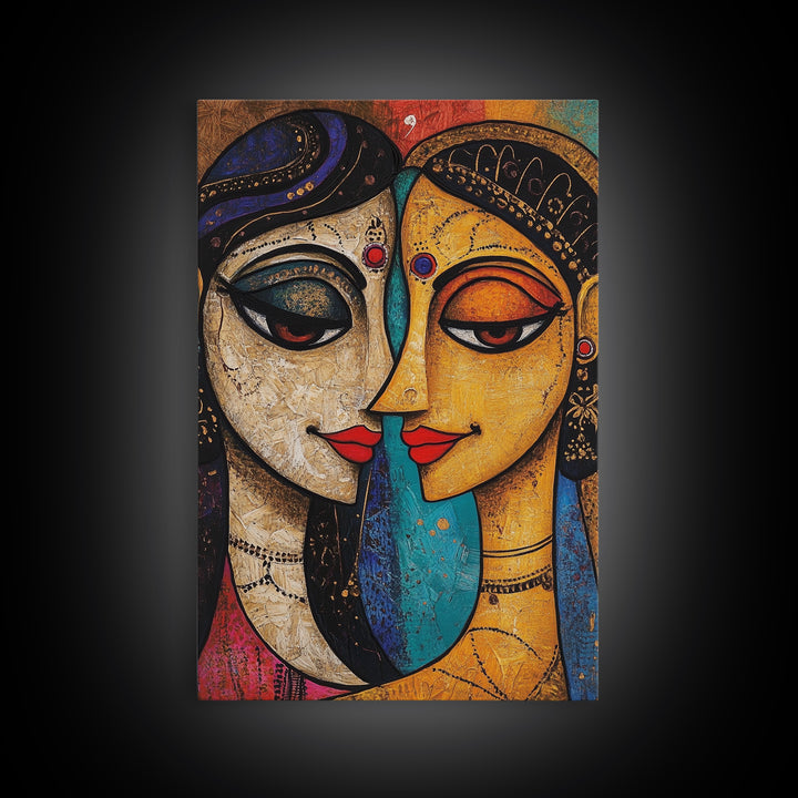 Abstract Madhubani Style Wall Art, Framed Canvas Print, Madhubani Painting, Madhubani Art