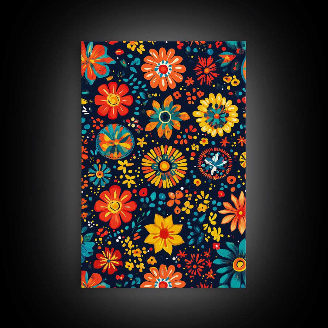 Mexican Tile Pattern Wall Art, Framed Canvas Print, Chicano Wall Art, Mexicano Wall Art, Textile Inspired Wall Decor
