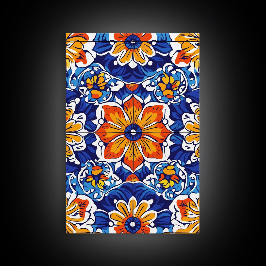 Textile Pattern Wall Art Framed Canvas Print, Home Decor, Mexican Tile Print, Mexicano Pueblo Wall Art