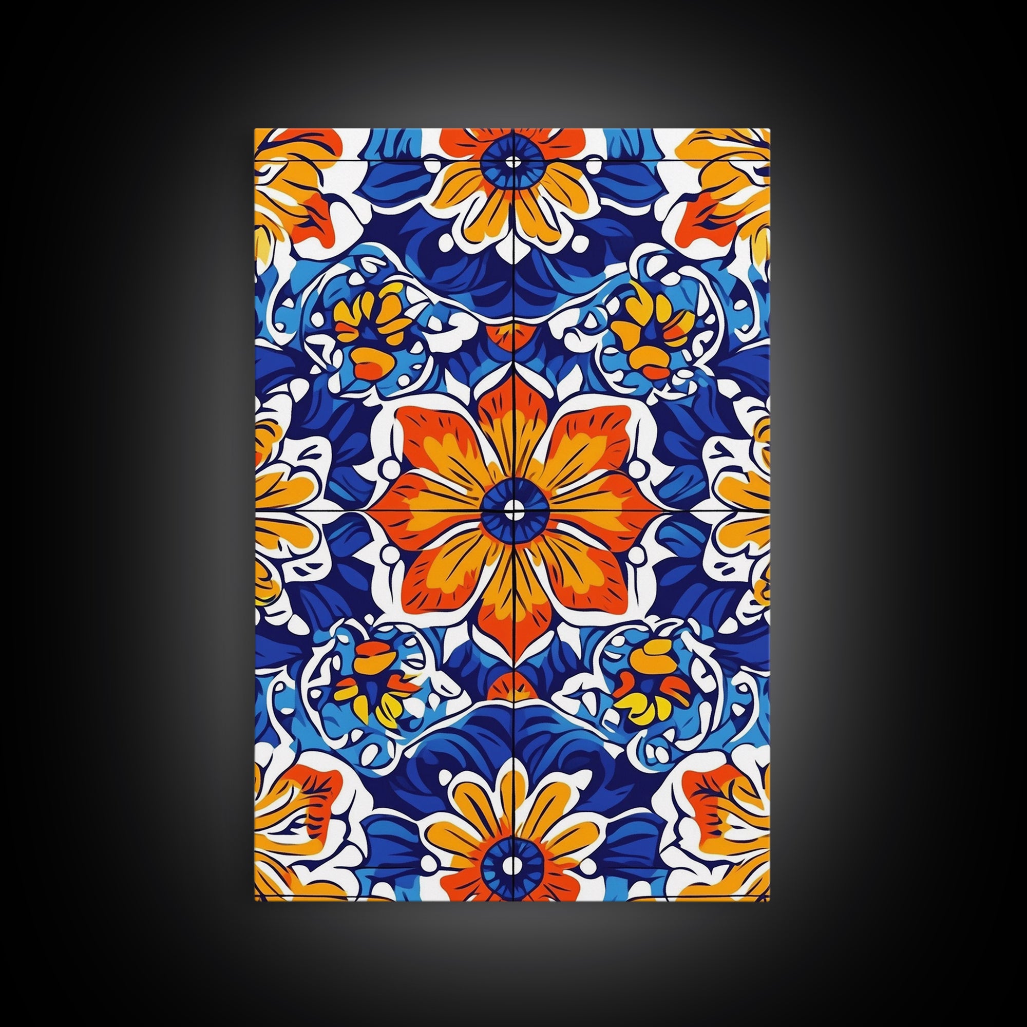 Textile Pattern Wall Art Framed Canvas Print, Home Decor, Mexican Tile Print, Mexicano Pueblo Wall Art
