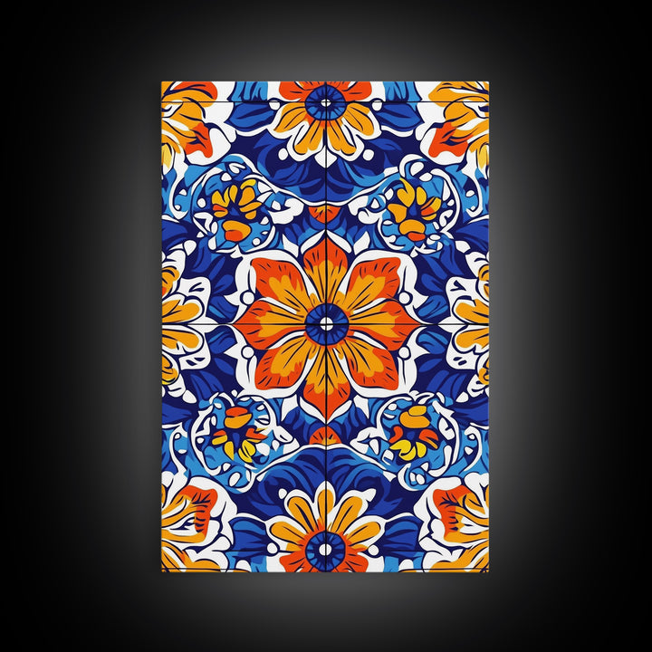 Textile Pattern Wall Art Framed Canvas Print, Home Decor, Mexican Tile Print, Mexicano Pueblo Wall Art