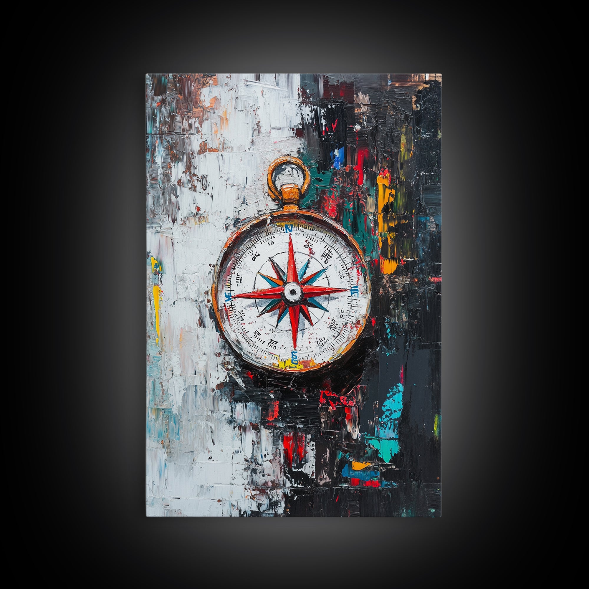 Compass Wall Art Framed Canvas Print, Travel Decor, Vacation Gift, Travel Gift, Home Decor, Compass Painting, Nautical Nursery Decor