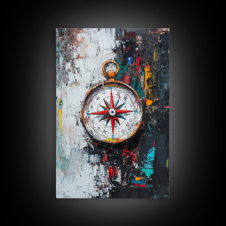 Compass Wall Art Framed Canvas Print, Travel Decor, Vacation Gift, Travel Gift, Home Decor, Compass Painting, Nautical Nursery Decor