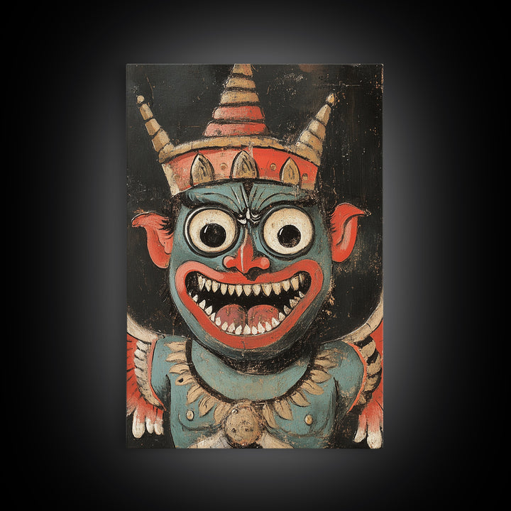 Creepy 19th Century Folk Art Framed Canvas Print, Spooky, Folk Art Painting, Russian Folk Art Home Decor