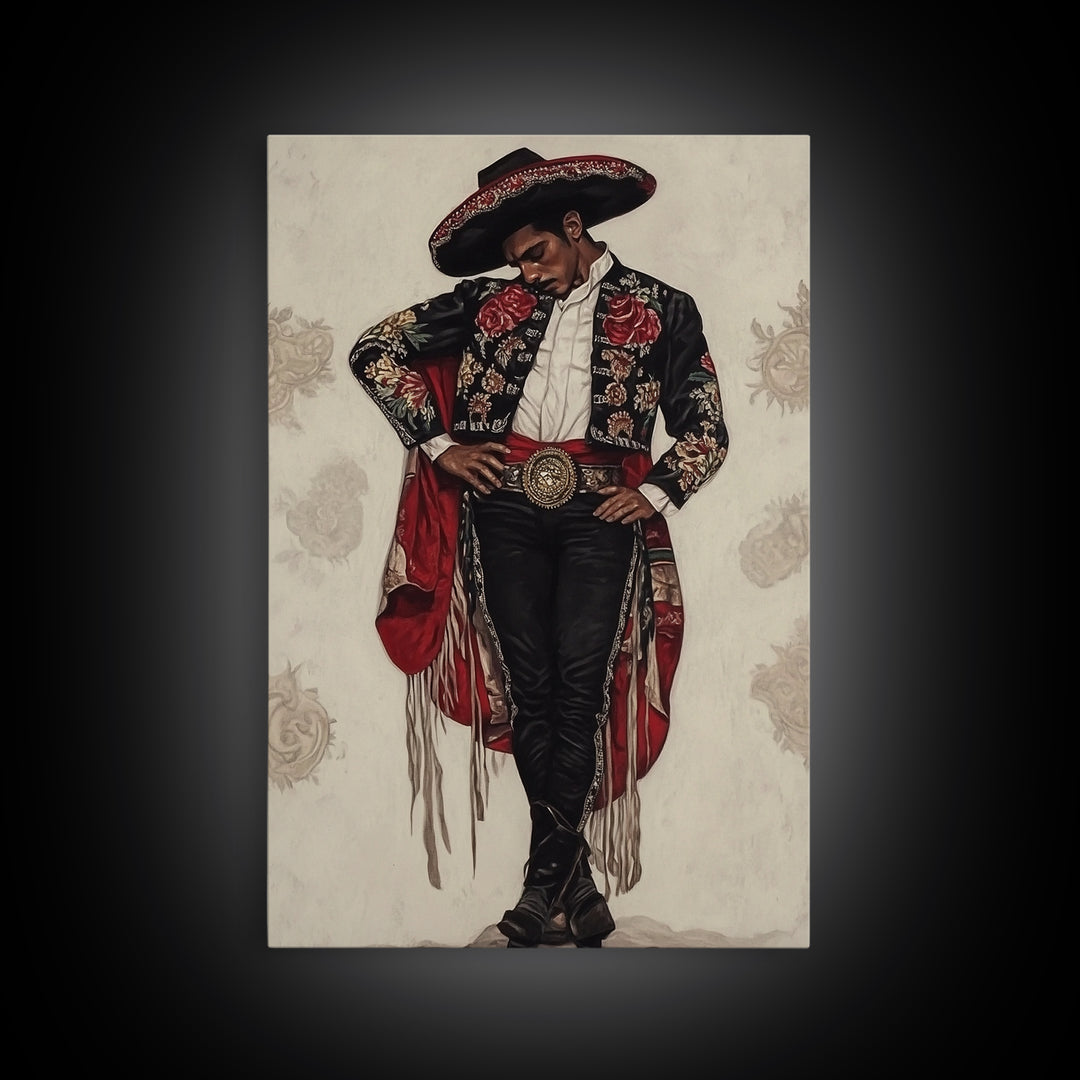 The Matador Oil Painting Canvas Print, Chicano Wall Art, Mexicano Decor, Mexican Inspired Wall Art