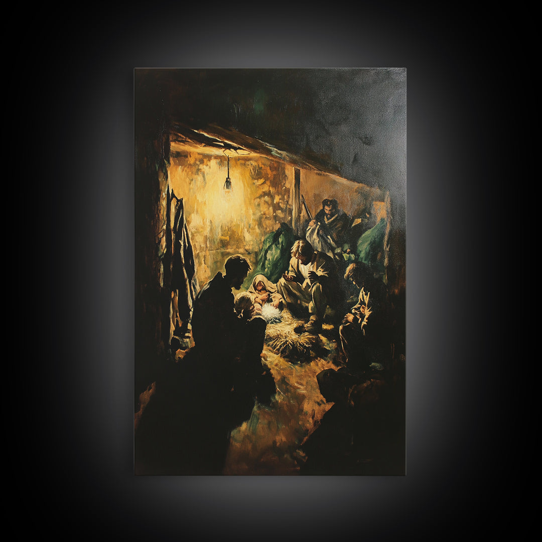 Nativity Art Print, Framed Canvas Print, Nativity Painting, Christmas Decor, Christmas Wall Art, Rustic Christmas Art, Farmhouse Christmas Decor