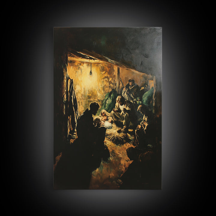 Nativity Art Print, Framed Canvas Print, Nativity Painting, Christmas Decor, Christmas Wall Art, Rustic Christmas Art, Farmhouse Christmas Decor