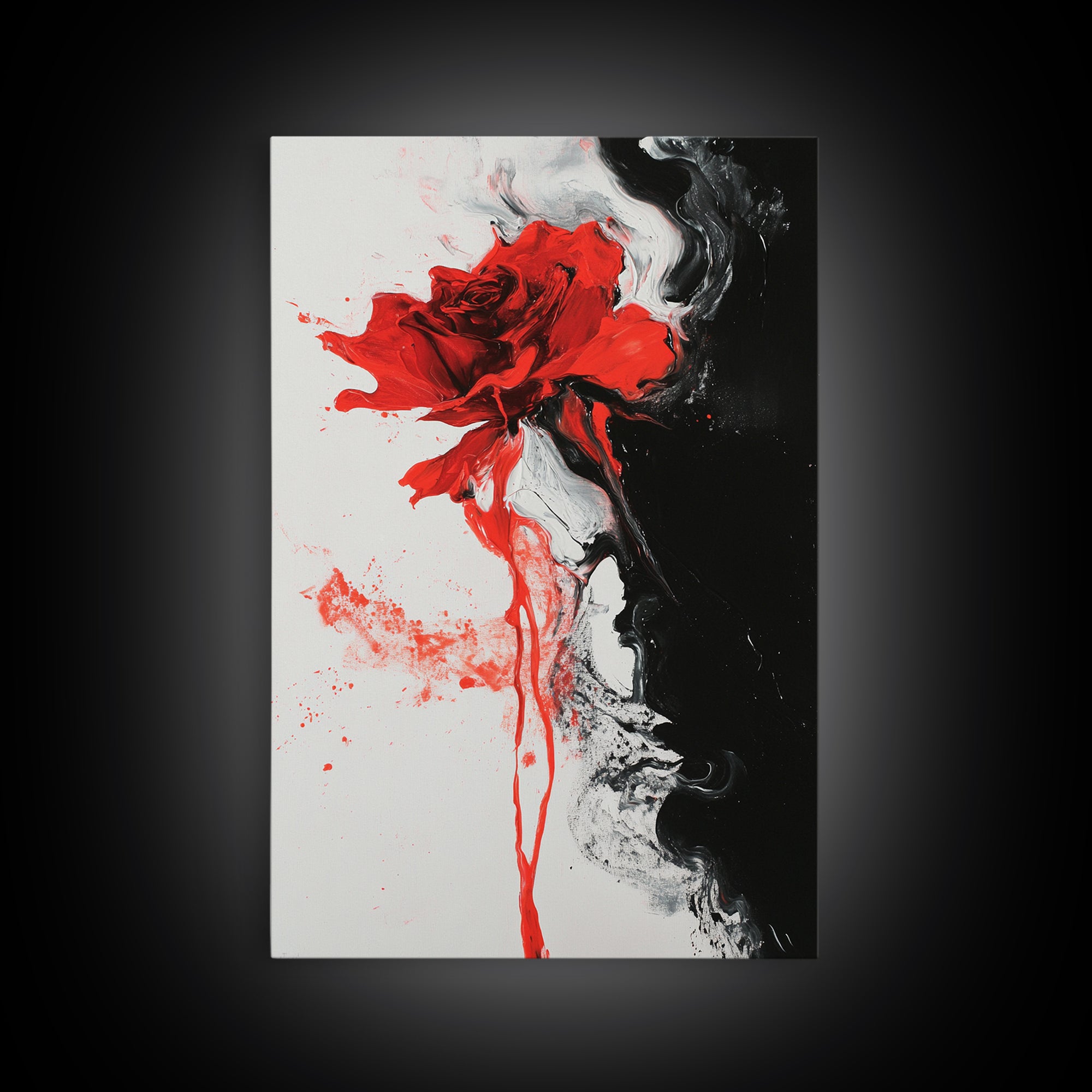 Abstract Red Rose Painting Canvas Print, Vintage Inspired Flower Print, Vintage French Country Art, Duality Art, Statement Piece, Center Piece Art