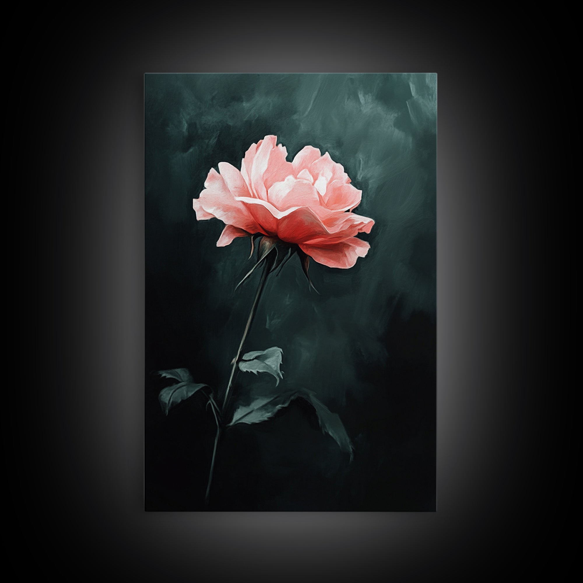 Oil Painting Print of a Pink Rose, Framed Canvas Print, French Country Decor, Modern Farmhouse, Rustic Farmhouse, Rose Painting, Rose Art