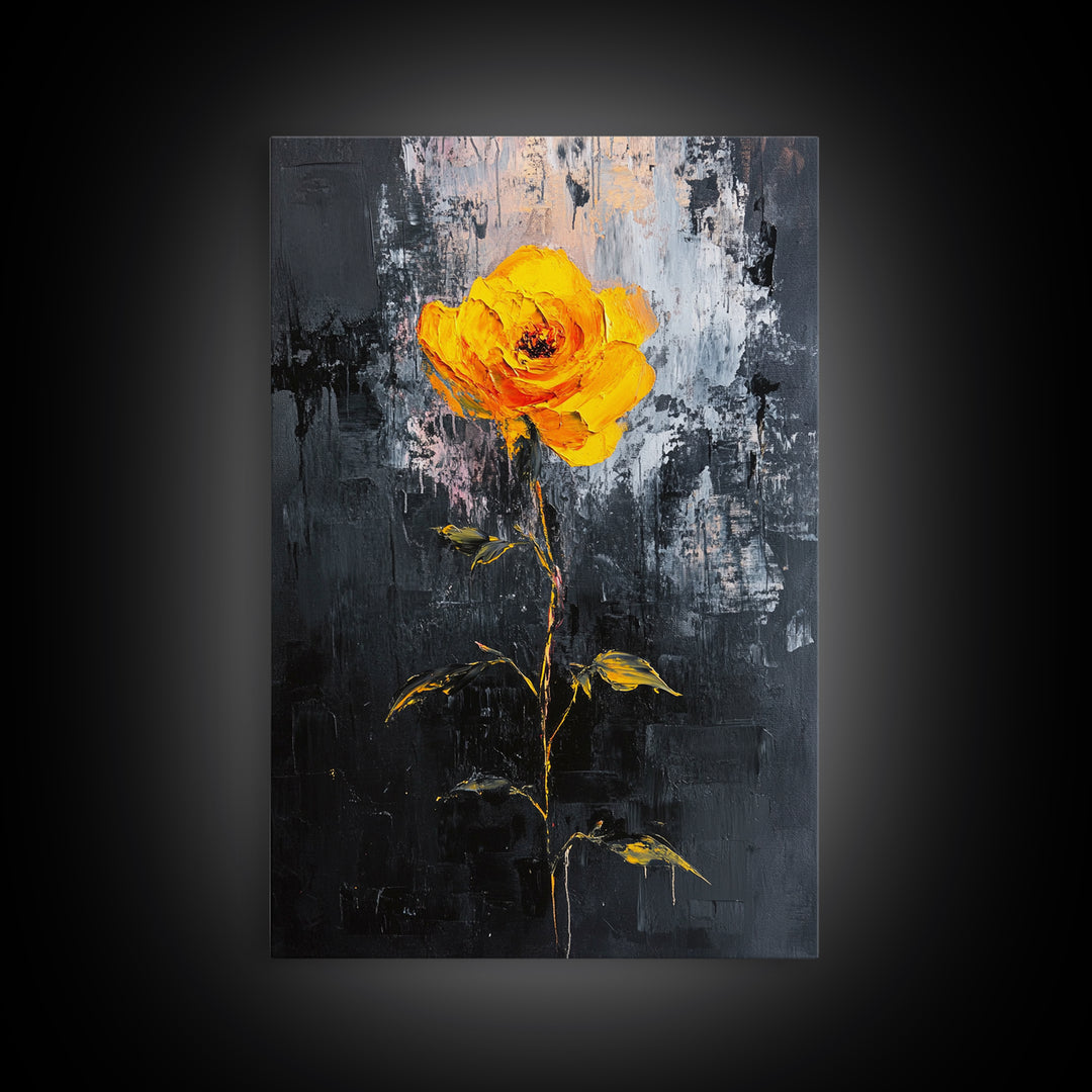 Abstract Painting Print of a Yellow Rose, Framed Canvas, Wood Framed Art, Modern Farmhouse Decor, Rose Painting, Rose Art