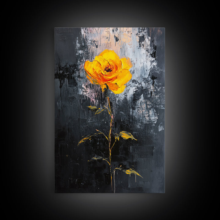 Abstract Painting Print of a Yellow Rose, Framed Canvas, Wood Framed Art, Modern Farmhouse Decor, Rose Painting, Rose Art