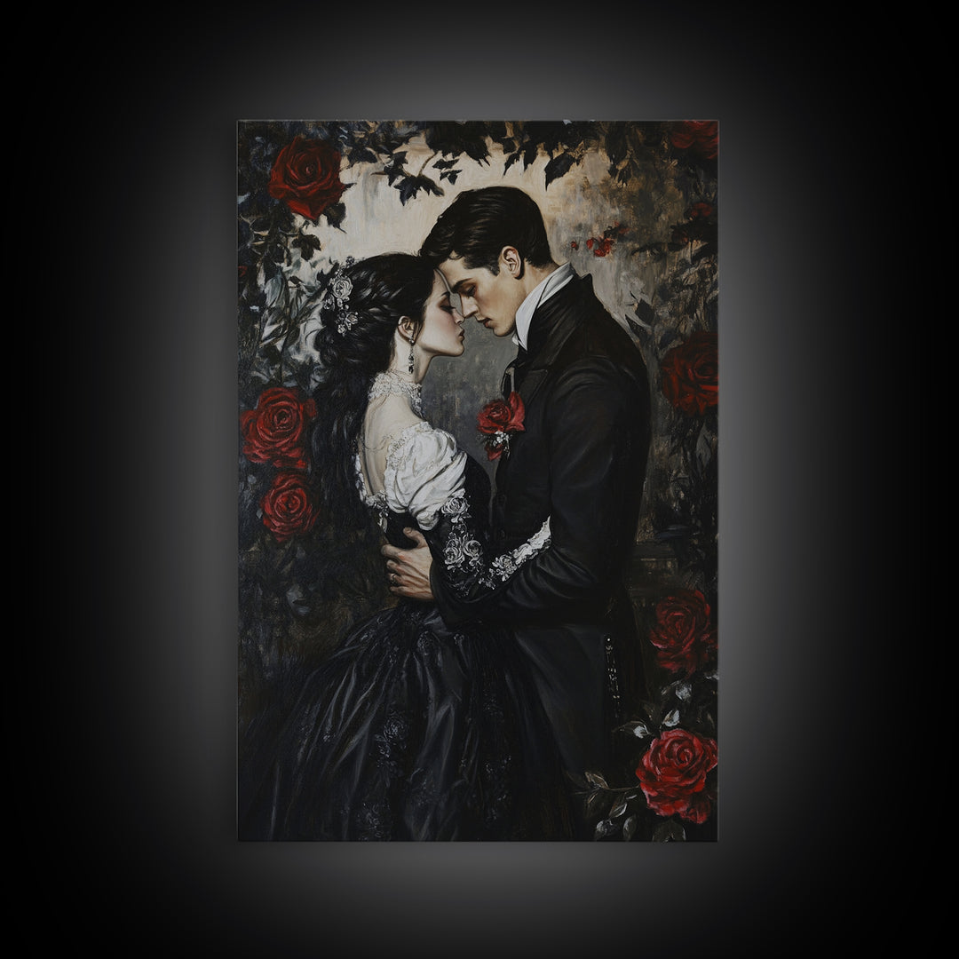 Dark Romance Painting Print, Victorian Gothic Wall Art, Halloween Decor, Gift Idea For Goth Couples, Goth Decor, Goth Wall Art, Dark Academia