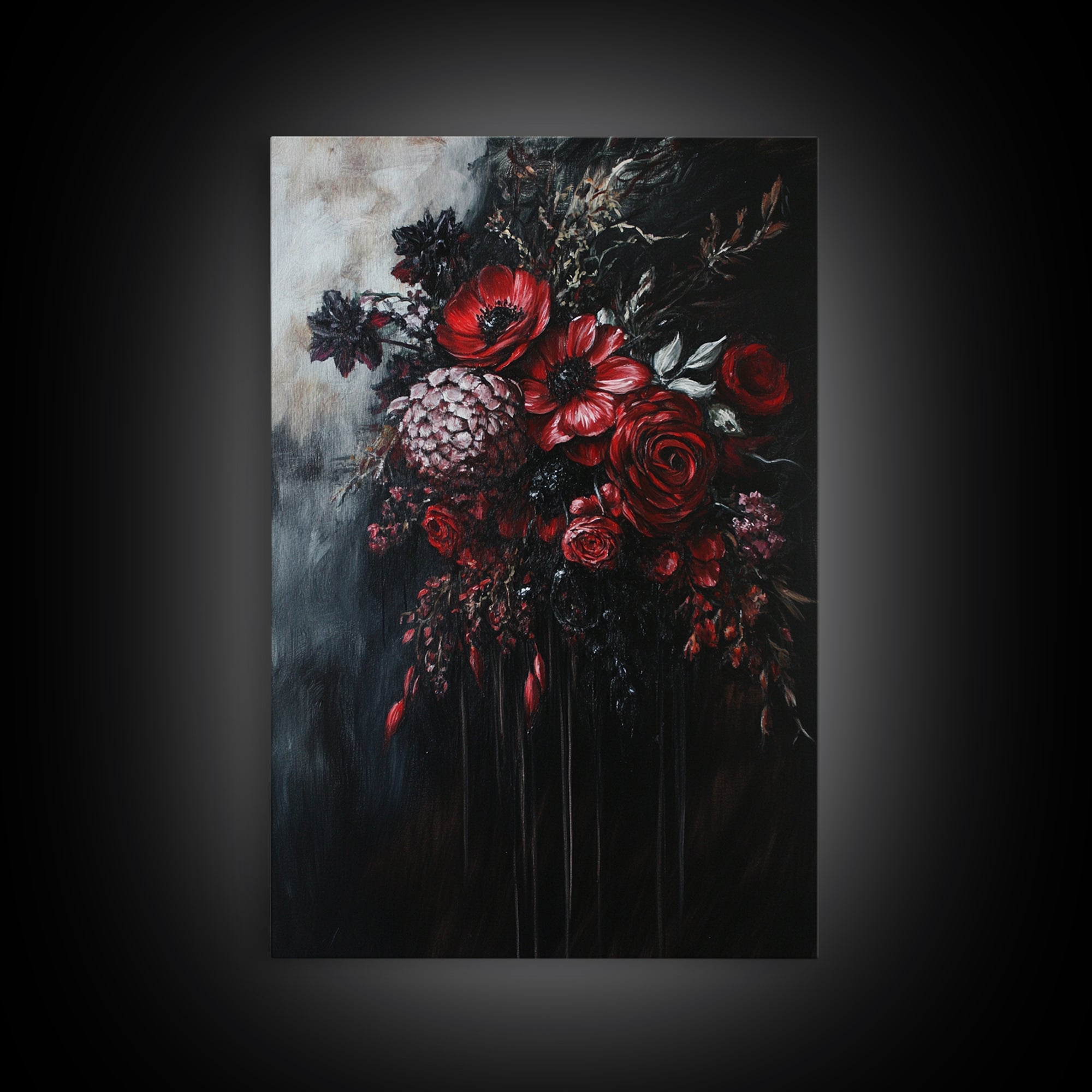Dark Academia Blood Roses Framed Canvas Print, Halloween Decor, Macabre Art, Macabre Flowers, Halloween Wall Art, Gothic Decor, Dark Home Decor