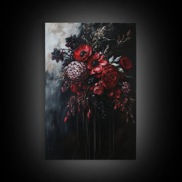 Dark Academia Blood Roses Framed Canvas Print, Halloween Decor, Macabre Art, Macabre Flowers, Halloween Wall Art, Gothic Decor, Dark Home Decor