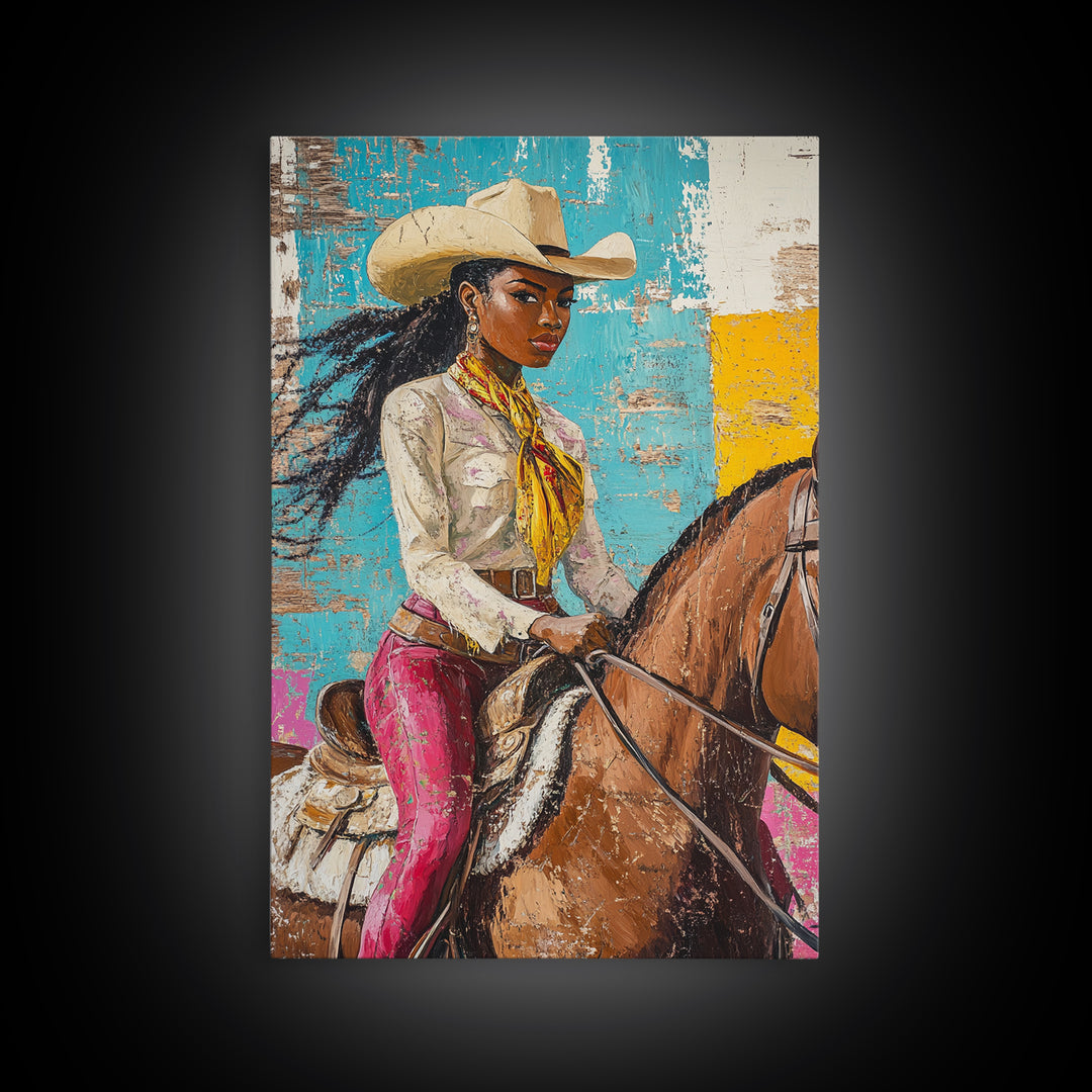 Black Cowgirl Painting Print, Rustic Modern Farmhouse, Afrocentric Wall Art, Southwestern Home Decor