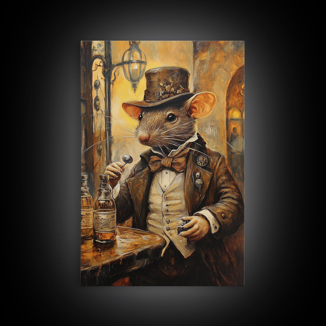 Dapper Rat Gentleman Canvas Print, Wood Framed Wall Art, Rat Painting, Rat Decor, Rat Lover Gift Idea