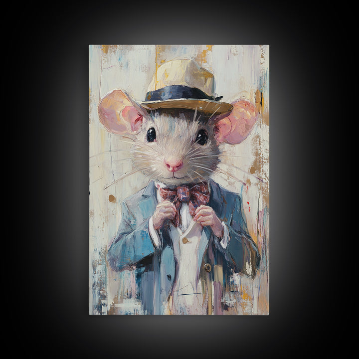 Dapper Rat Gentleman Canvas Print, Pet Rat Prints, Vintage Rat Art, Dressed Pets, Animals in Clothes, Pet in Costume Wall Art