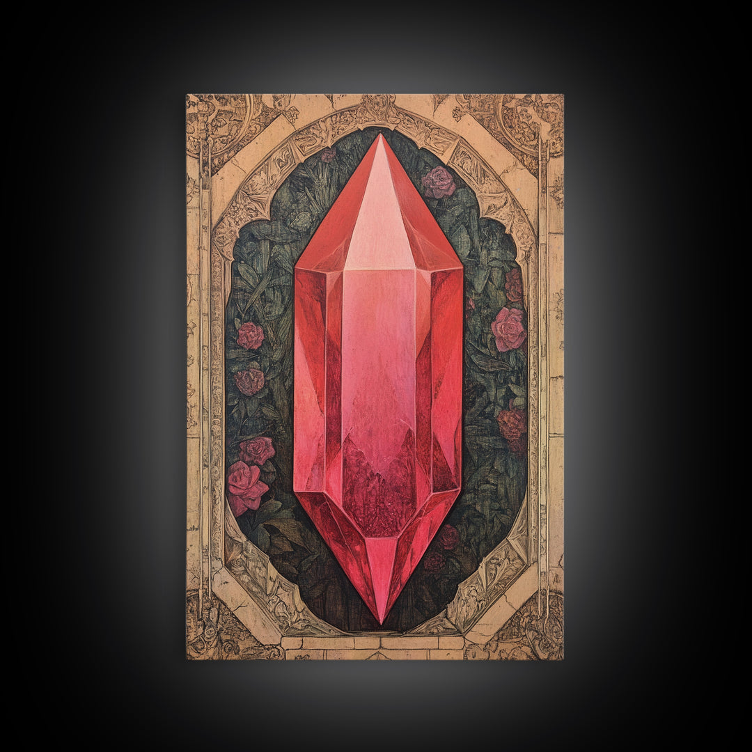 Ruby Painting Print, Framed Canvas Print, Gemstones Wall Art, Precious Stone Painting, Red Gem, Ruby Painting, Antique Minerals Art