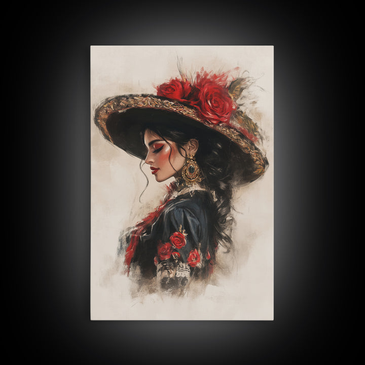 Chica Painting, Female Matador Canvas Print, Wood Framed Tejano Art