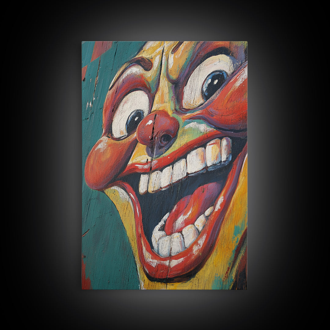 Creepy Clown Wall Art Framed Canvas Print, Wood Framed Wall Art, Retro Home Decor, Halloween Art