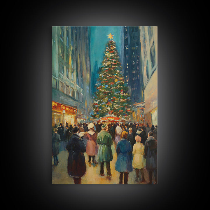 Christmas in Town Sqaure Framed Canvas Print, Retro Christmas Village Wall Art, Christmas Decor, Christmas Wall Art, Farmhouse Christmas