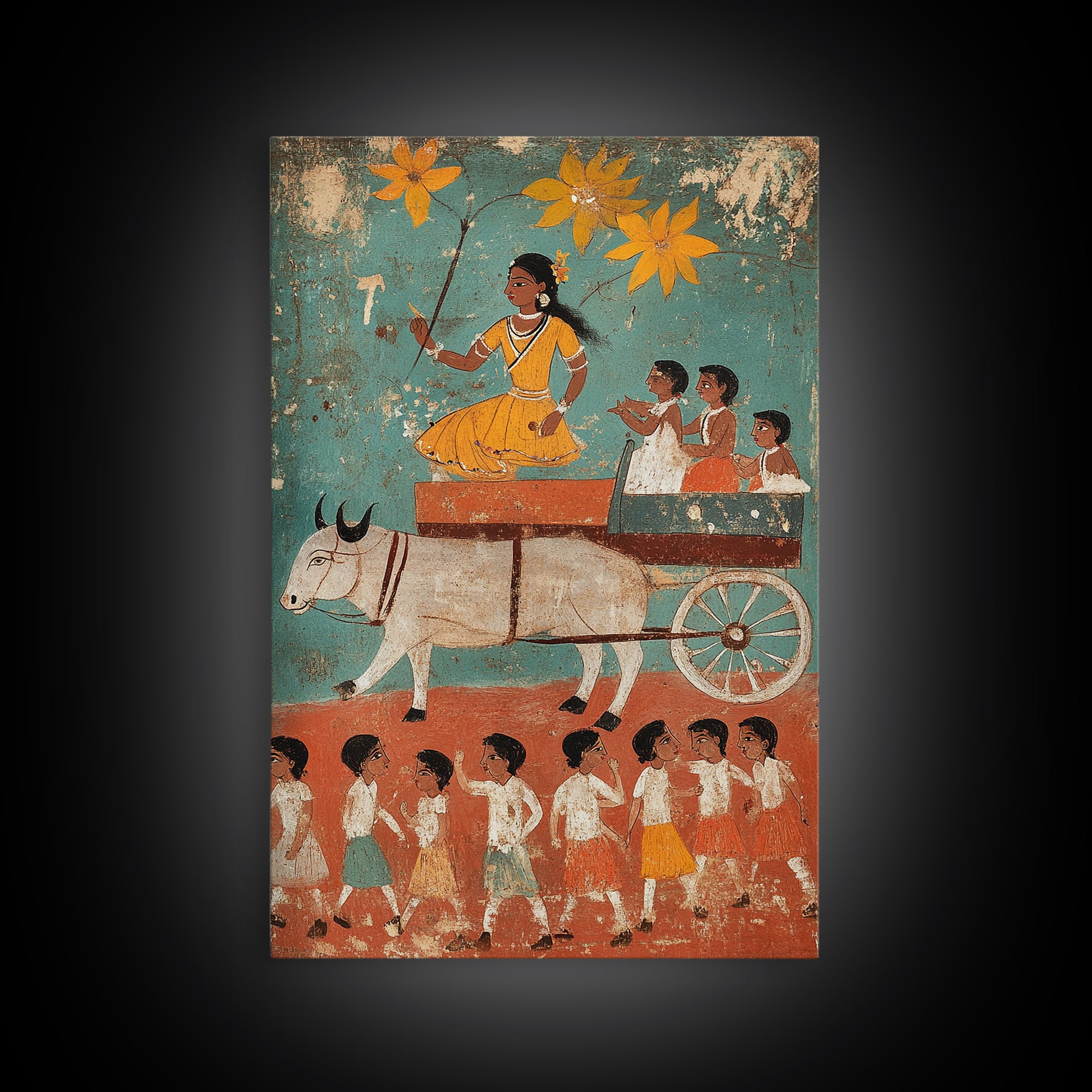 19th Century Folk Art Canvas Print, Rustic Home Decor, Chicano Wall Art, Rustic Farmhouse Painting, Minimalist Decor