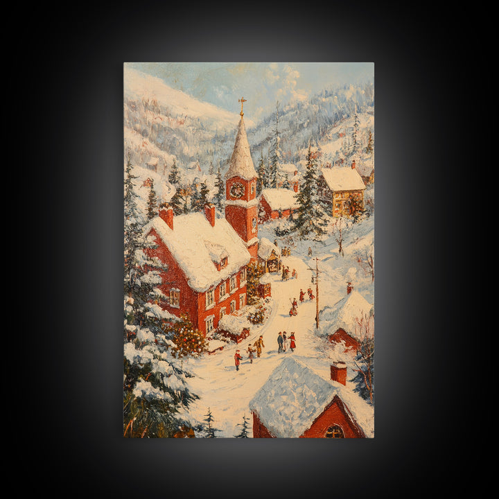 Victorian Christmas Village Art Canvas Print, Christmas Village Painting, Christmas Mantle Art, Christmas Centerpiece Wall Art