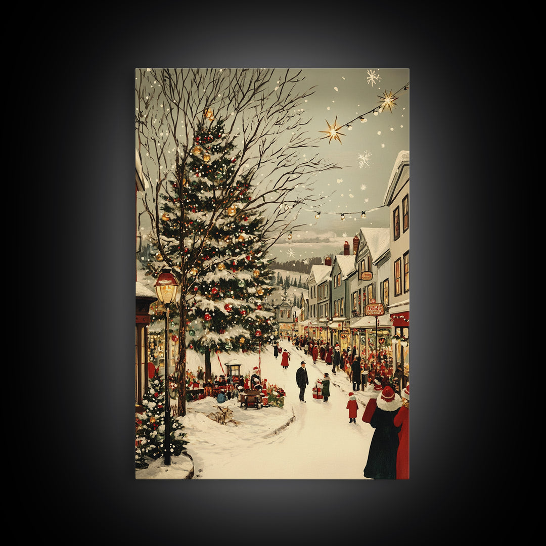 Christmas in Demark Framed Canvas Print, European Christmas Village Wall Art, Snowy Christmas Village Print, Christmas Prints, Xmas Art