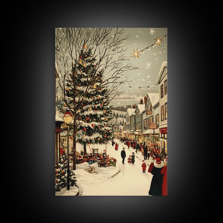 Christmas in Demark Framed Canvas Print, European Christmas Village Wall Art, Snowy Christmas Village Print, Christmas Prints, Xmas Art
