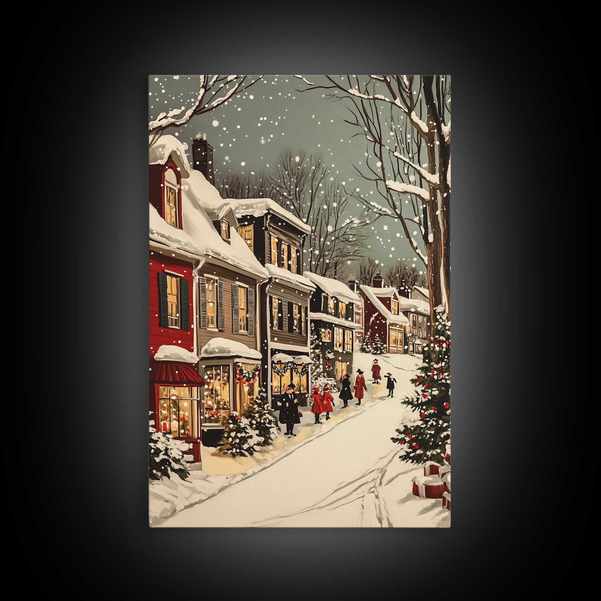 Christmas in Boston Framed Canvas Print, Christmas Village Wall Art, Christmas Prints, Christmas Decor Idea, Christmas Art