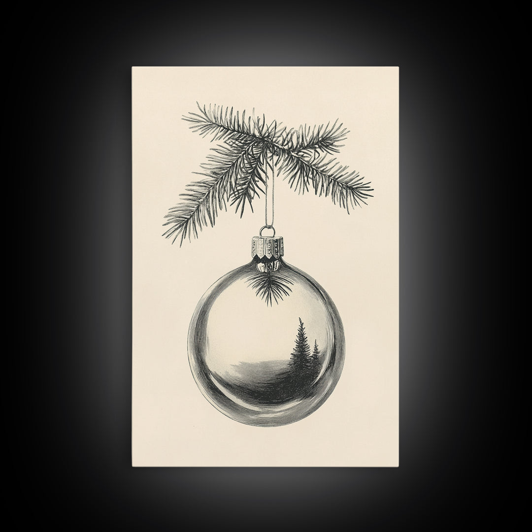 Christmas Tree Ornament Canvas Print, Retro Home Decor, Boho Christmas
