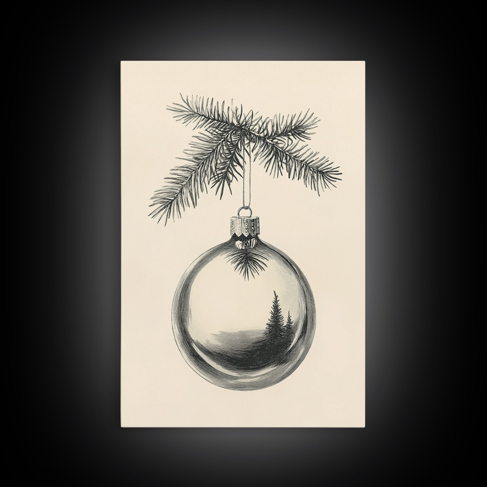 Christmas Tree Ornament Canvas Print, Retro Home Decor, Boho Christmas